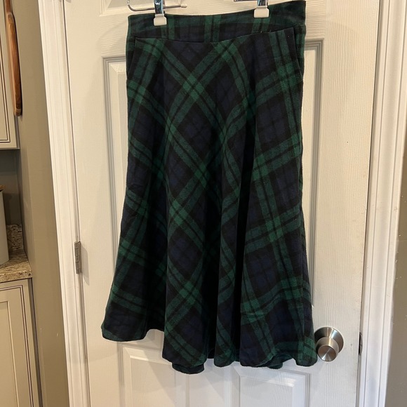 Unbranded Dresses & Skirts - Green Navy Plaid Black Watch Midi Skirt XL Pockets Elastic Waist A-Line Fleece